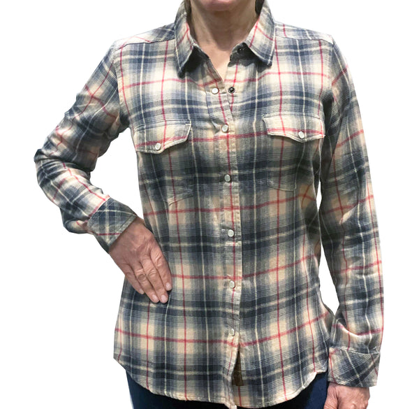 Women's Passion pearl Snap Flannel Shirt - Sand/Blk - New Arrival!