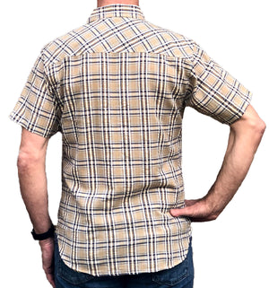 The Pucker Short Sleeve Shirt - Pebble / Navy