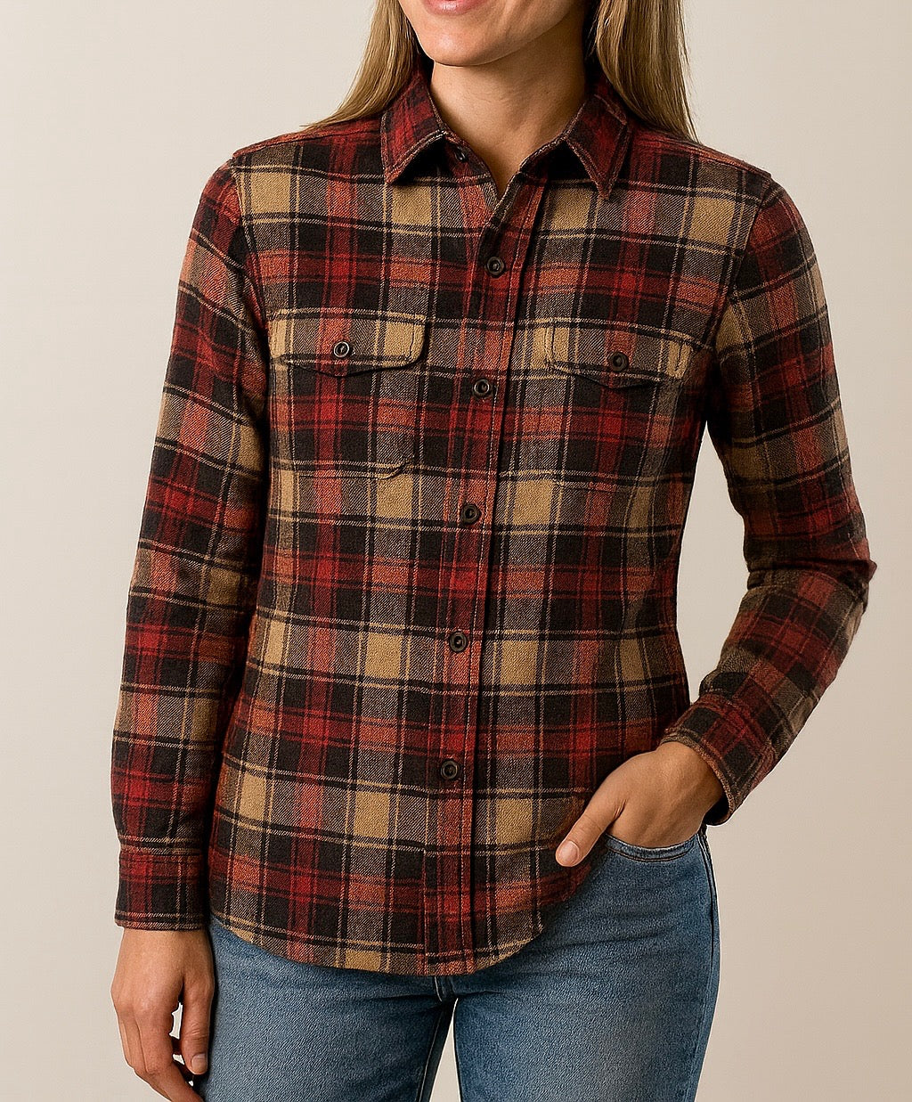 Women's Huggable Flannel - Oat/Red