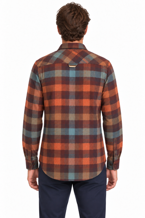 South Fork Men's Flannel Shirt - Chocolate-Amber-Teal - Beefy 8 oz. Flannel