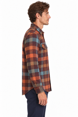 South Fork Men's Flannel Shirt - Chocolate-Amber-Teal - Beefy 8 oz. Flannel