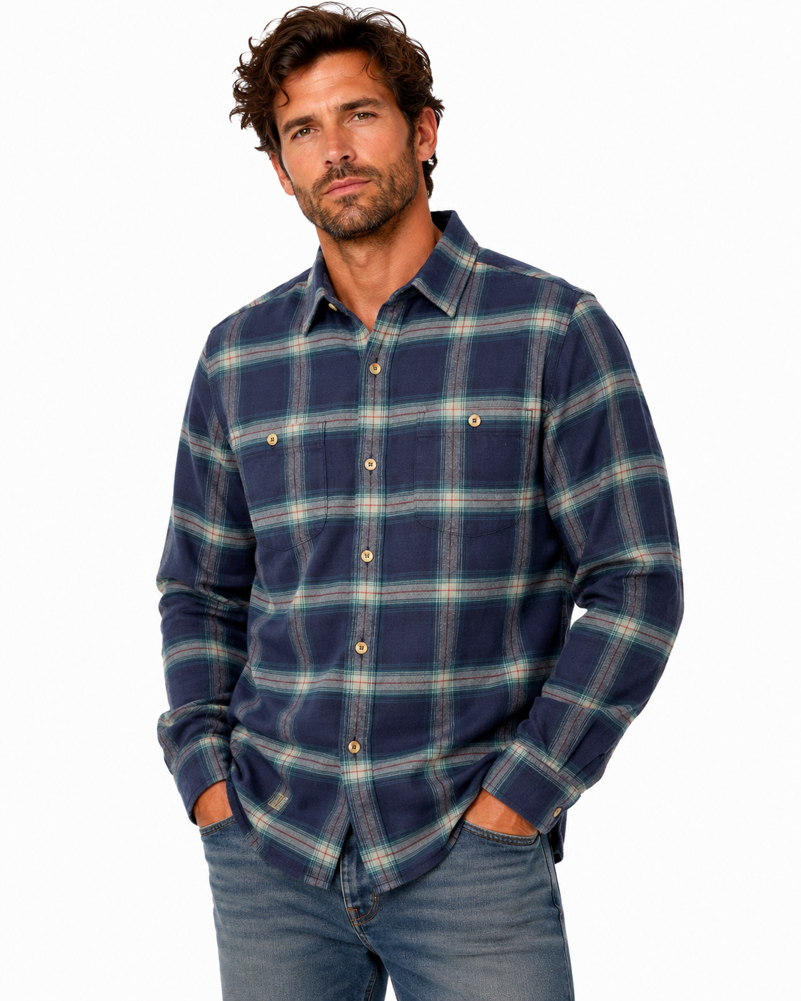 The Hudson Flannel Men's Shirt Navy/Grey - Just arrived!