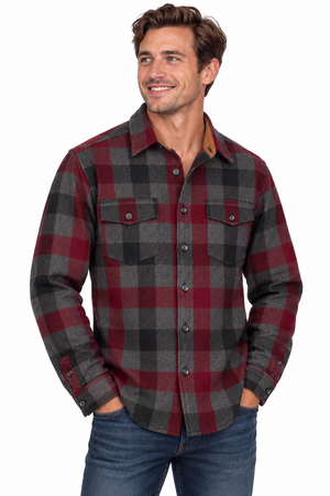 It's Back by Request!   Highland Recycled Wool Shirt - Heathered Grey/Red Tri Buffalo Check