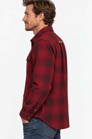 Highland Wool Men's Shirt - Red Ombre Plaid Shirt