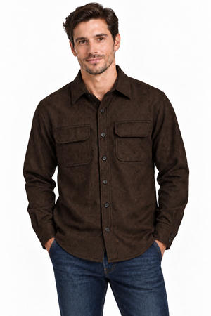 Men's Retro Wool Shirt- 70% Wool-30% Rayon Twill Weave-Cocoa