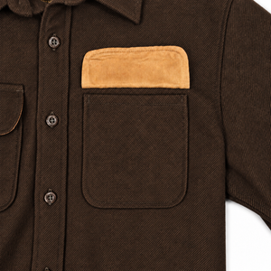 Men's Retro Wool Shirt- 70% Wool-30% Rayon Twill Weave-Cocoa