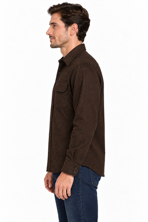 Men's Retro Wool Shirt- 70% Wool-30% Rayon Twill Weave-Cocoa