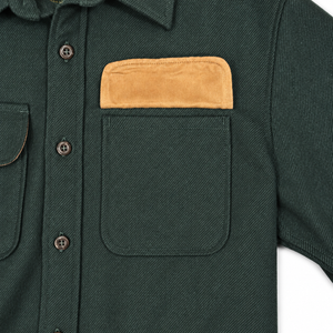 Men's Retro Wool Shirt- 70% Wool-30% Rayon Twill Weave-Hunter Green