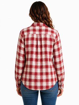Libby Flannel Plaid Shirt-Cherry-Sage-100% Cotton Prewashed Just arrived!