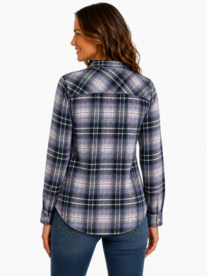 Libby Flannel Plaid-Lilac-Navy-100% Cotton Prewashed New arrival!