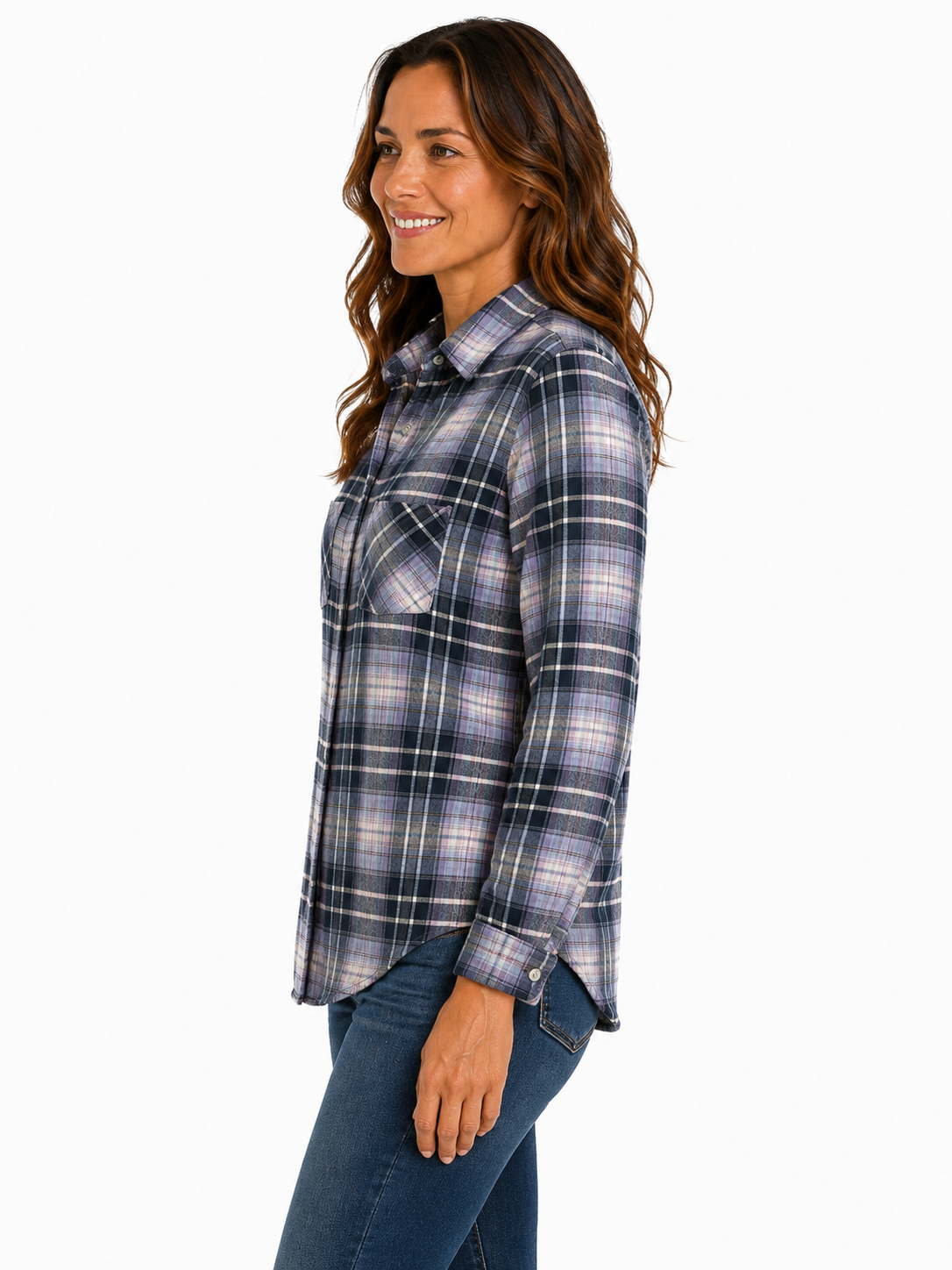 Libby Flannel Plaid-Lilac-Navy-100% Cotton Prewashed New arrival!