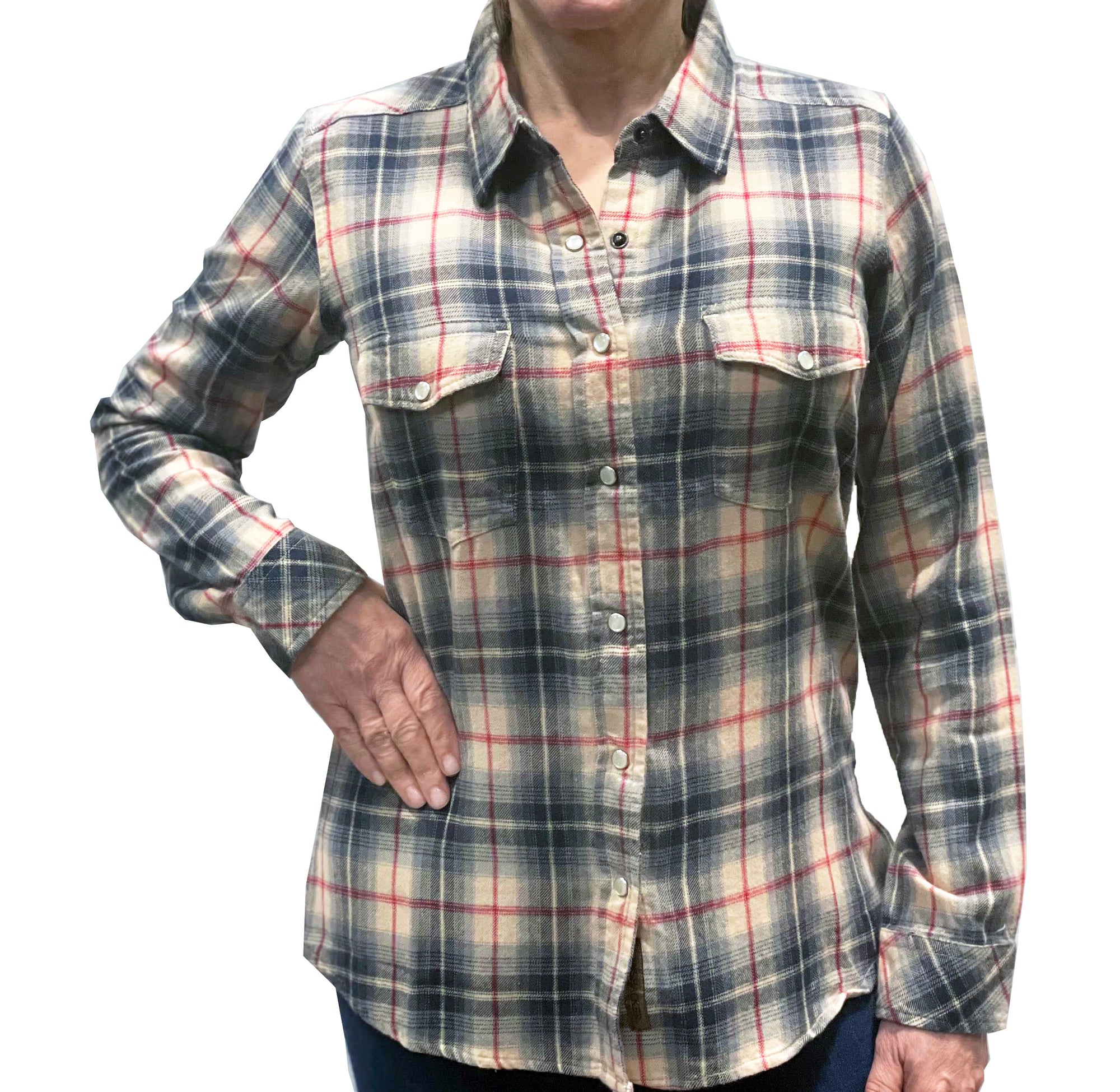 Women's Passion pearl Snap Flannel Shirt - Sand/Blk