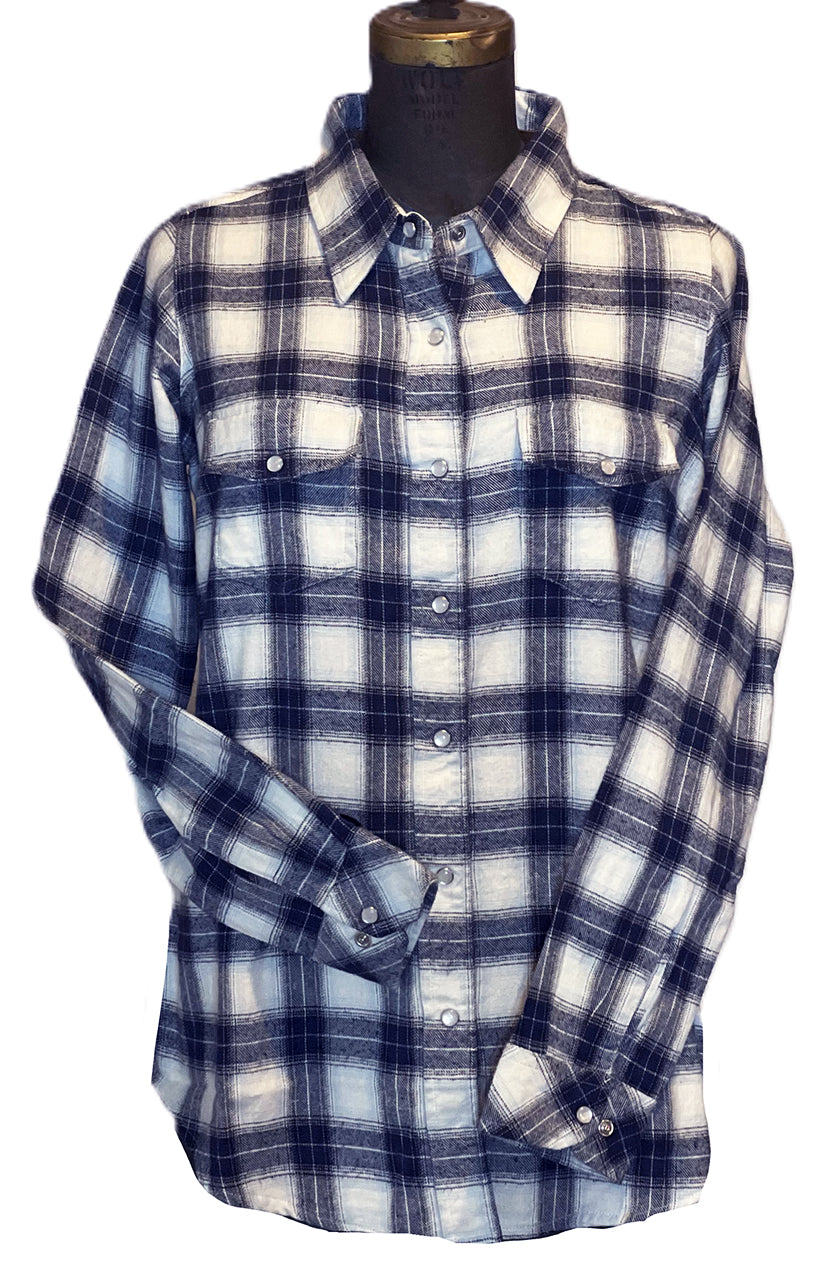 Women's Passion pearl Snap Flannel Shirt - Navy/Sky - 40% Off!