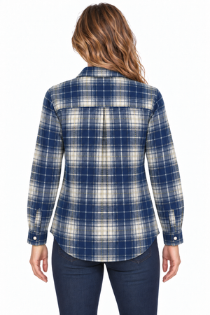 NEW!! Passion Pearl Snap Flannel Shirt-Navy-White-5 oz.-100% Cotton Prewashed