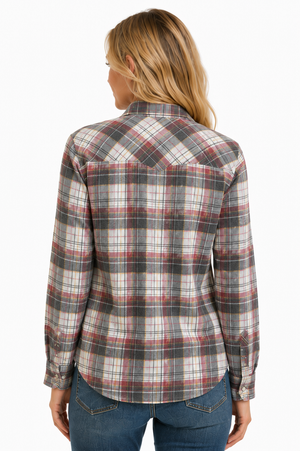 NEW!! Passion Pearl Snap Front Flannel Shirt-Rose-Ecru-5 oz