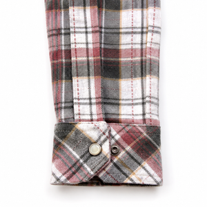 NEW!! Passion Pearl Snap Front Flannel Shirt-Rose-Ecru-5 oz
