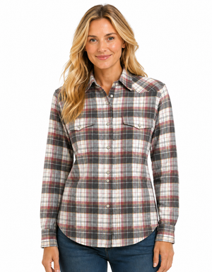 NEW!! Passion Pearl Snap Front Flannel Shirt-Rose-Ecru-5 oz
