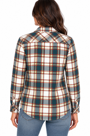 NEW! Weekend Market Flannel Plaid Jacket - Ecru/Teal