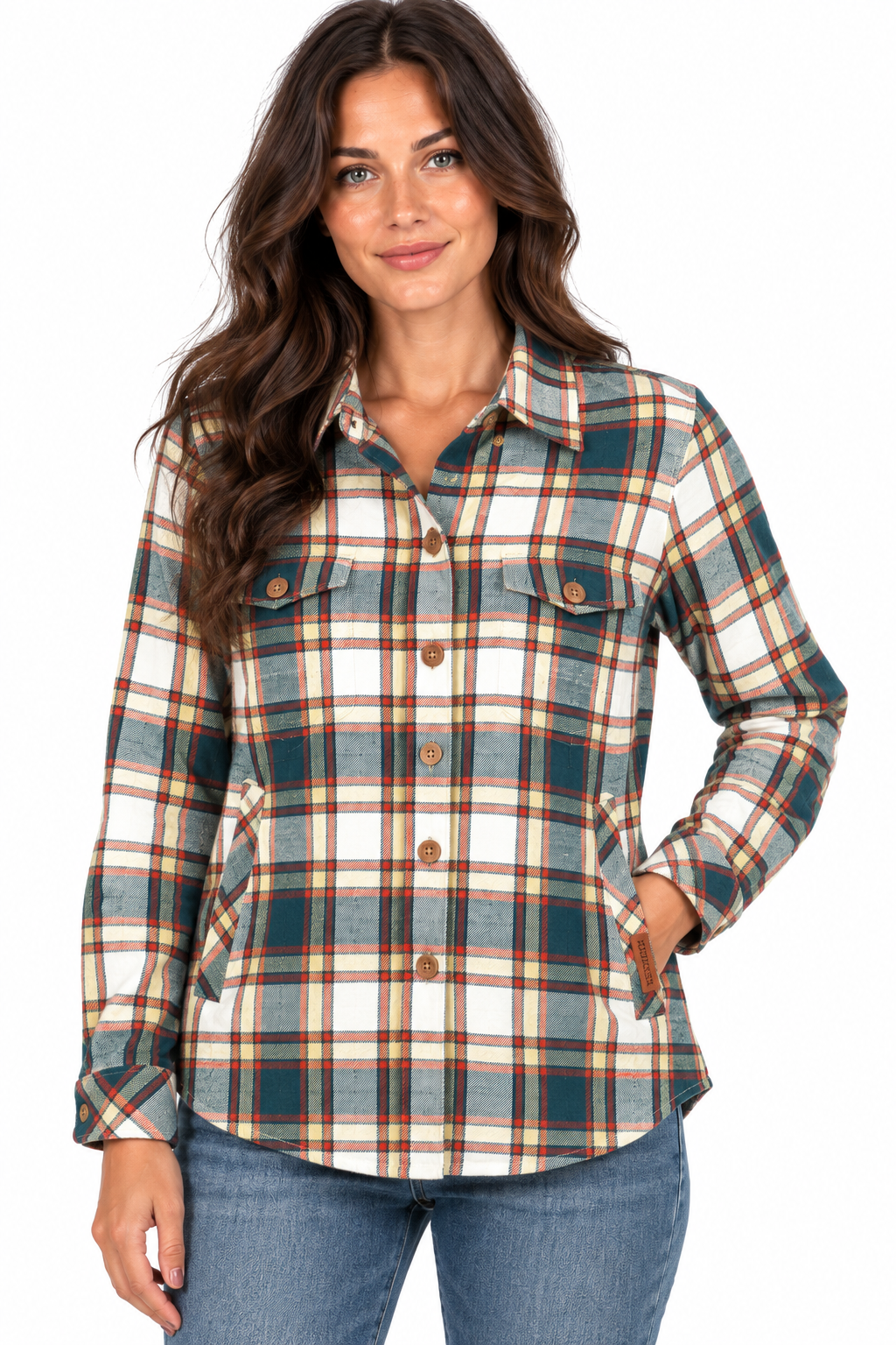 NEW! Weekend Market Flannel Plaid Jacket - Ecru/Teal