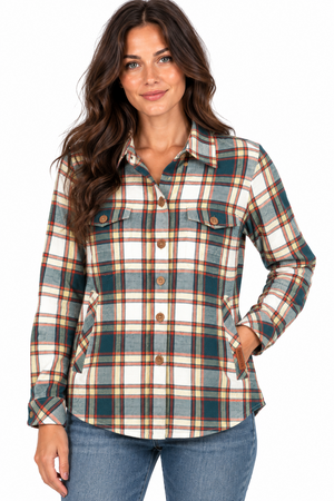 NEW! Weekend Market Flannel Plaid Jacket - Ecru/Teal