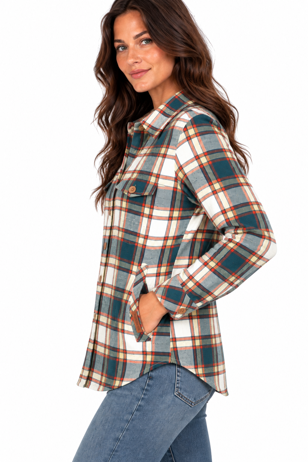 NEW! Weekend Market Flannel Plaid Jacket - Ecru/Teal