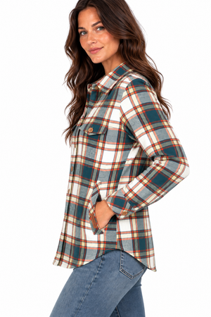 NEW! Weekend Market Flannel Plaid Jacket - Ecru/Teal