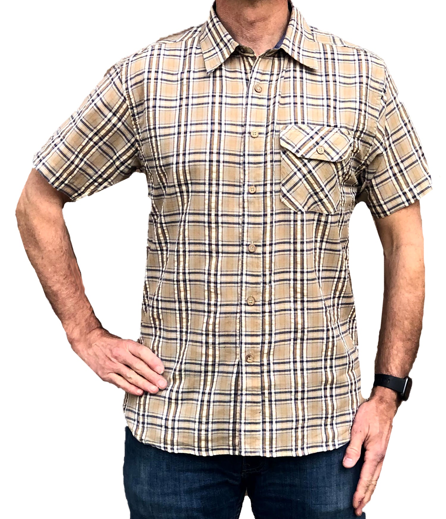 The Pucker Short Sleeve Shirt - Pebble / Navy