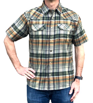 Classic Indian Madras Short Sleeve Shirt - Forest/Sand
